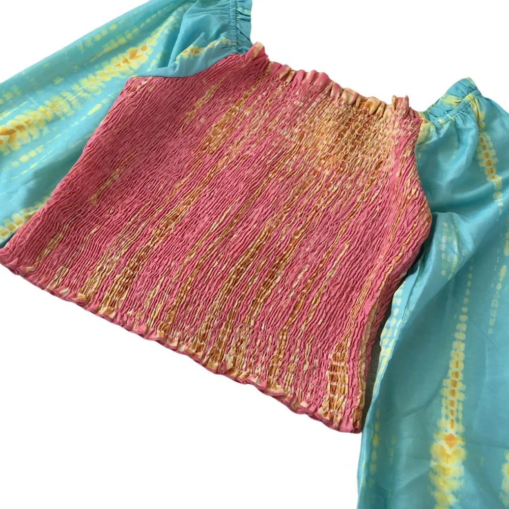 Anthropologie Kavita Bhartia Smocked Tie Dye Cropped Blouse Medium NWT